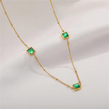 Mini Green CZ Chain Choker Necklace Stainless Steel Female Jewelry
