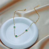 Mini Green CZ Chain Choker Necklace Stainless Steel Female Jewelry
