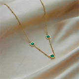 Mini Green CZ Chain Choker Necklace Stainless Steel Female Jewelry