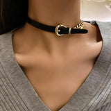 Punk PU Leather Choker Chain Collar Necklace for Women