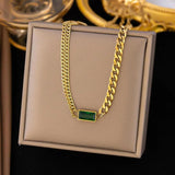 Punk Cuban Chain Choker Necklace, Stainless Steel Green CZ Necklace