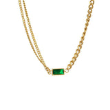 Punk Cuban Chain Choker Necklace, Stainless Steel Green CZ Necklace