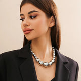 Big CCB Ball Choker Necklace Punk Hip Hop Silver Short Necklace