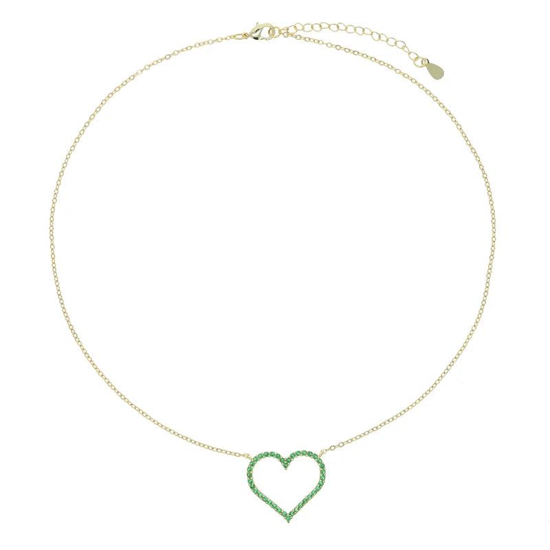 Green Hallow Pendant Micro Pave Sparking Cz Delicate Link Chain Necklace