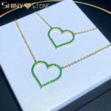 Green Hallow Pendant Micro Pave Sparking Cz Delicate Link Chain Necklace