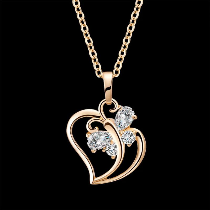 Vintage Heart & Butterfly Necklace Choker Women Cubic Zirconia Jewelry
