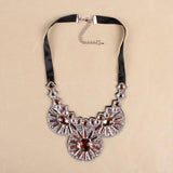 Chunky Flower Crystal Pendant Choker Necklace for Women
