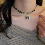 Pearl Crystal Letter Choker Necklace Luck No.5