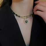 Pearl Crystal Letter Choker Necklace Luck No.5