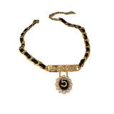 Pearl Crystal Letter Choker Necklace Luck No.5
