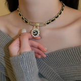 Pearl Crystal Letter Choker Necklace Luck No.5