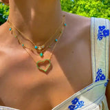 Green Cz Heart Shaped Link Chain Necklace