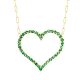 Green Cz Heart Shaped Link Chain Necklace