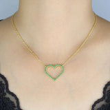 Green Cz Heart Shaped Link Chain Necklace