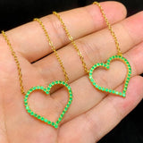 Green Cz Heart Shaped Link Chain Necklace