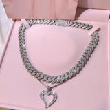 Iced Out Love Heart Shape Pendant Necklaces For Women
