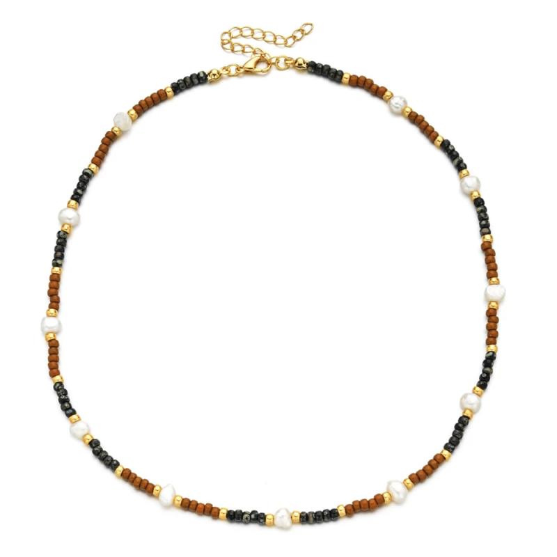Boho Vintage Beads Choker Natural Pearl Necklace Women's Clavicle Chain