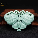Green Jade Butterfly Pendant Carved Necklace Charm Jewelry