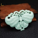 Green Jade Butterfly Pendant Carved Necklace Charm Jewelry