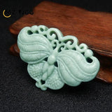 Green Jade Butterfly Pendant Carved Necklace Charm Jewelry