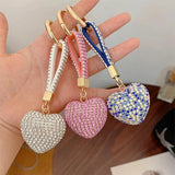 Colorful Rhinestone Heart Keychain Car Hanging Bag Pendant Christmas Gift