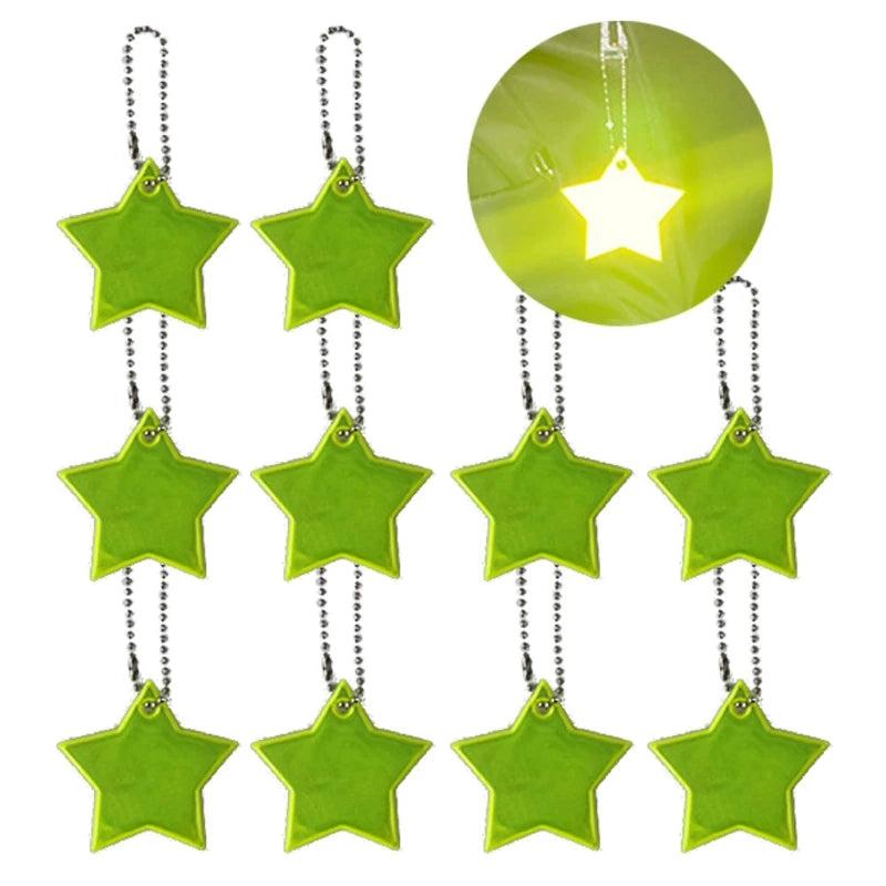 10Pcs Child Safety Reflectors Keyrings Stylish Reflective Stars Gear