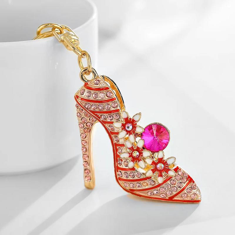 High Heels Keychain Crystal Metal Key Ring Hollowed-out Gaubon Boots Pendant