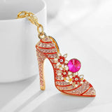 High Heels Keychain Crystal Metal Key Ring Hollowed-out Gaubon Boots Pendant