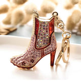High Heels Keychain Crystal Metal Key Ring Hollowed-out Gaubon Boots Pendant