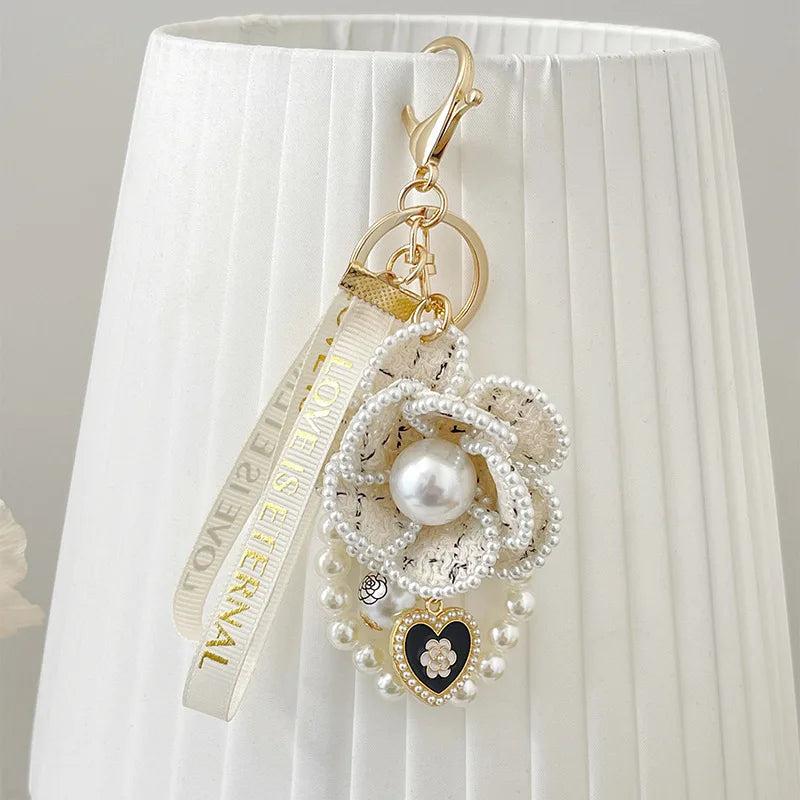Camellia Flower Weave Keychain Car Key Ring Bag Pendant Keyfob