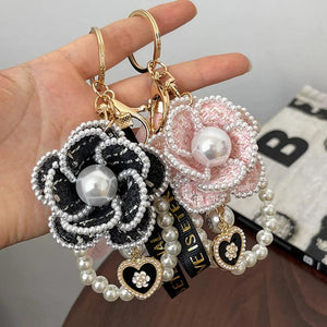 Camellia Flower Weave Keychain Car Key Ring Bag Pendant Keyfob