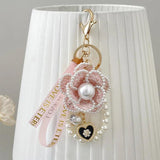 Camellia Flower Weave Keychain Car Key Ring Bag Pendant Keyfob
