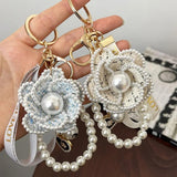 Camellia Flower Weave Keychain Car Key Ring Bag Pendant Keyfob