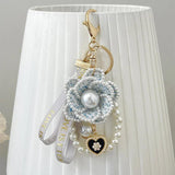 Camellia Flower Weave Keychain Car Key Ring Bag Pendant Keyfob