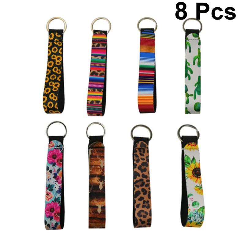 8pcs Neoprene Keychain Diving Material Key Ring Colorful Printing (Style 1)