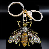 Vintage Crystal Bee Pendant Key Chain Rhinestone Keyring