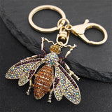 Vintage Crystal Bee Pendant Key Chain Rhinestone Keyring