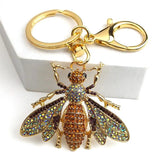 Vintage Crystal Bee Pendant Key Chain Rhinestone Keyring