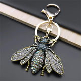 Vintage Crystal Bee Pendant Key Chain Rhinestone Keyring
