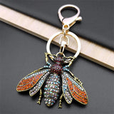Vintage Crystal Bee Pendant Key Chain Rhinestone Keyring