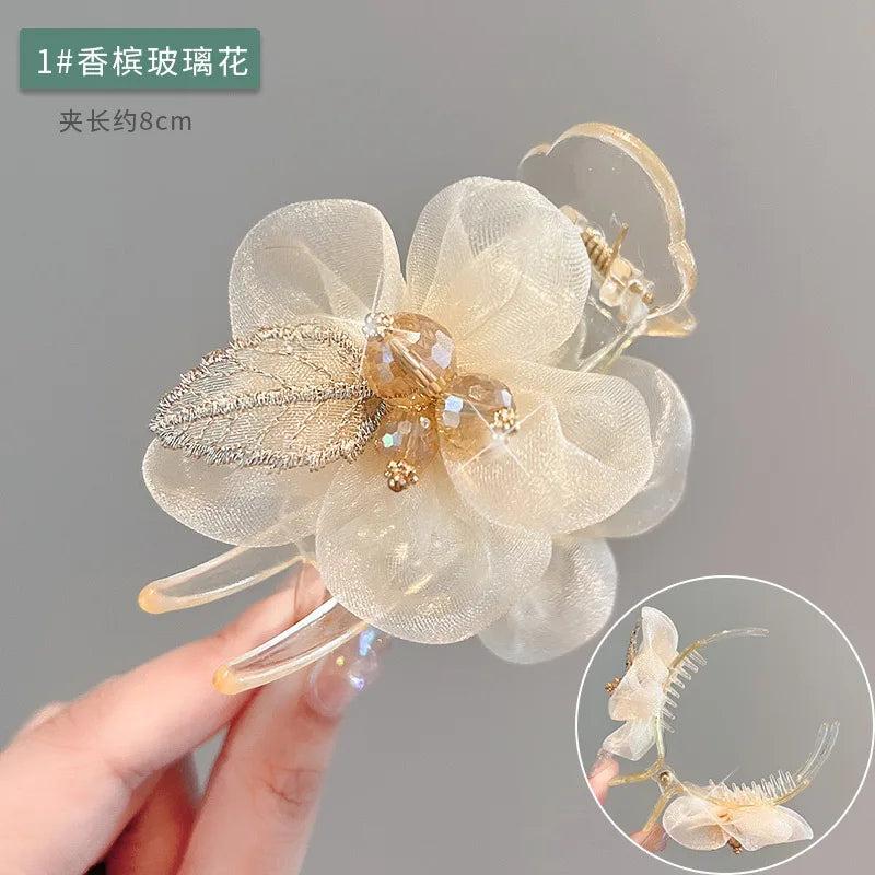 Mesh Flower Hair Claw Clip Hair Artifact for Girls
