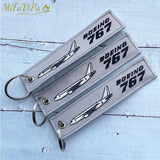 Boeing 767 Keychain Phone Strap Grey Embroidery Aviation Key Chains for Men