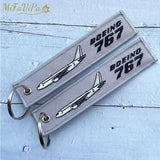 Boeing 767 Keychain Phone Strap Grey Embroidery Aviation Key Chains for Men