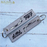 Boeing 767 Keychain Phone Strap Grey Embroidery Aviation Key Chains for Men