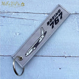 Boeing 767 Keychain Phone Strap Grey Embroidery Aviation Key Chains for Men