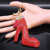Red Rhinestone Tassel Keychain High Heel Shoes Pendant Keyring