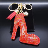 Red Rhinestone Tassel Keychain High Heel Shoes Pendant Keyring