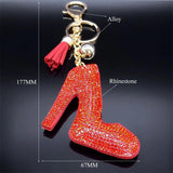 Red Rhinestone Tassel Keychain High Heel Shoes Pendant Keyring