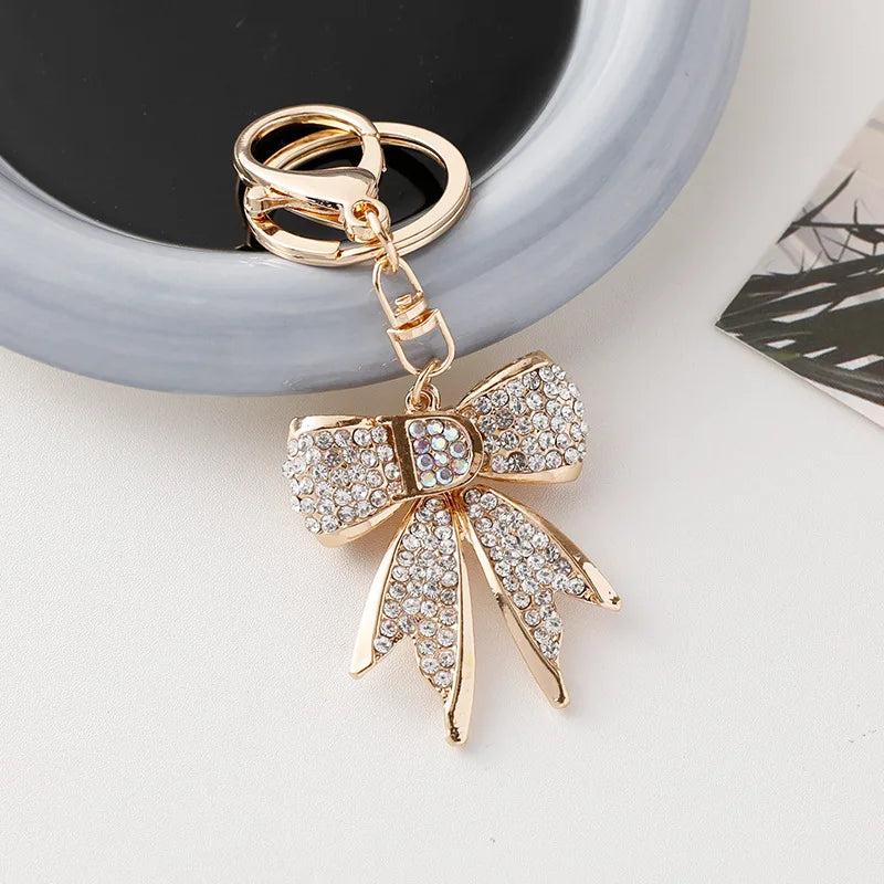 Rhinestone Bow Keychain Women Bag Charm Pendant Car Keyring D Key Chain