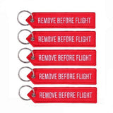 5pcs Remove Before Flight Car Keychains Red Embroidery Aviation Keyring